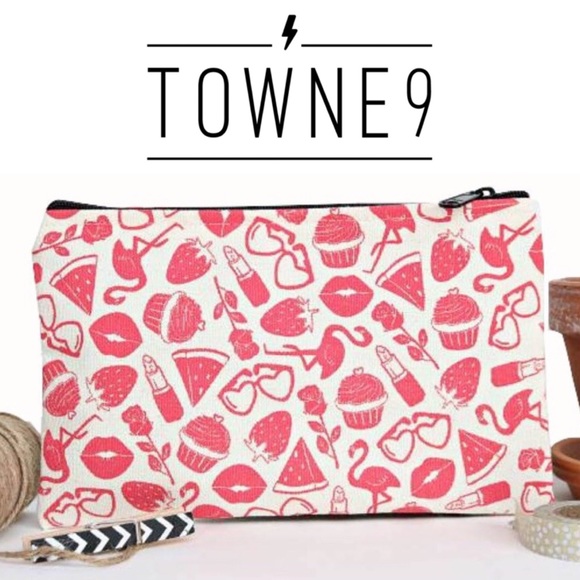Towne9 Pink Things Zip Pouch Cosmetic Bag - Picture 4 of 8